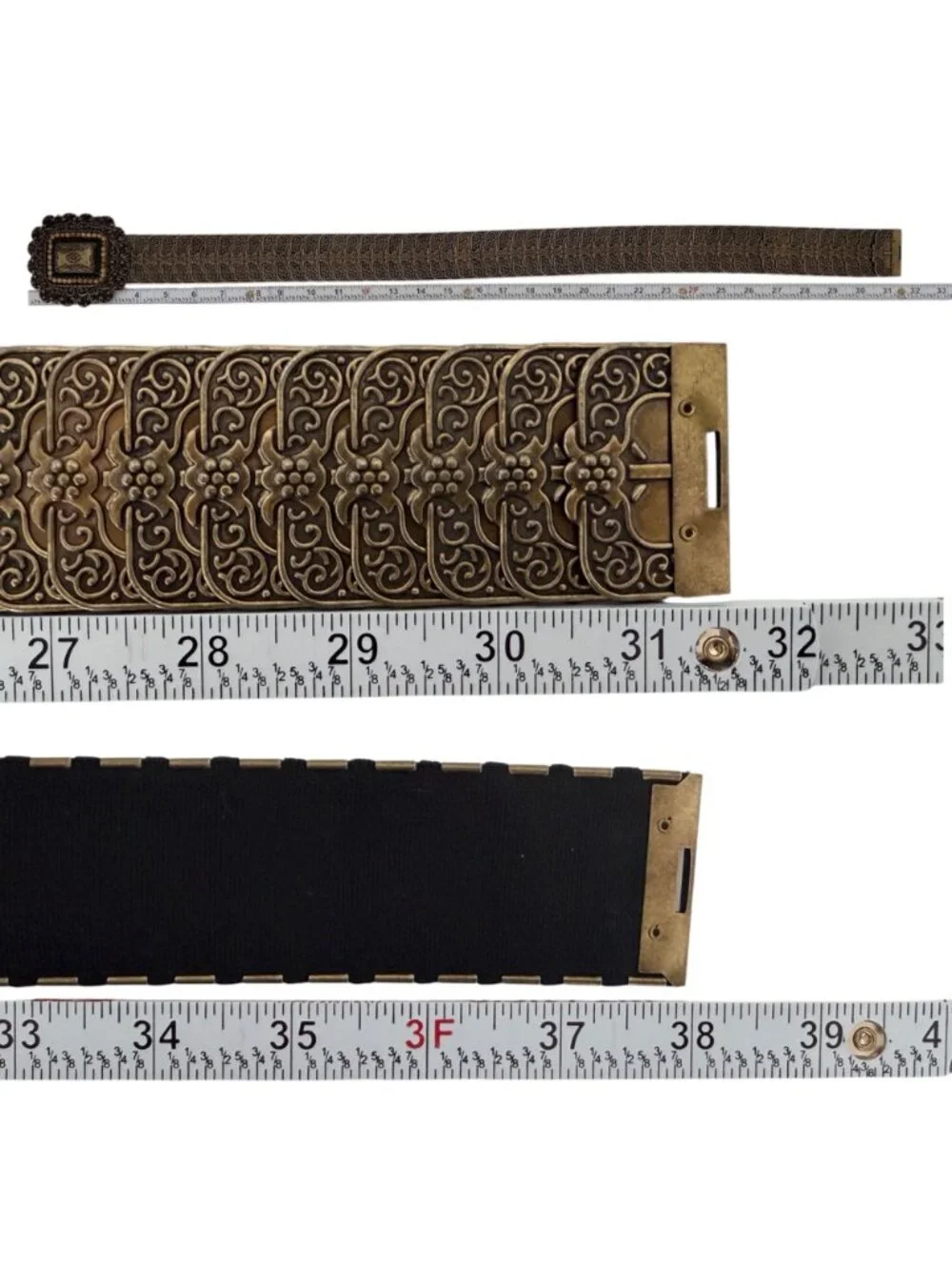 Y2K Boho Coachella Festival Statement Wide Elastic Brass Tone Belt Ornate Buckle